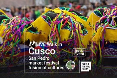 Live Walk in Cusco - Special San Pedro market festival. Fusion of cultures