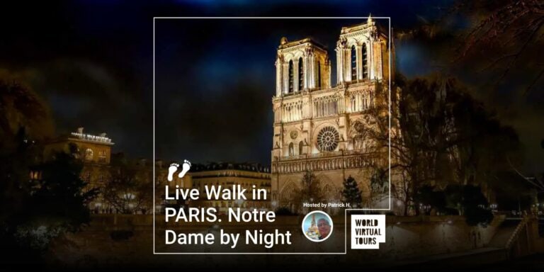 Live Walk in PARIS. Notre Dame by Night