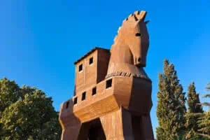 Trojan horse at troy turkey travel background