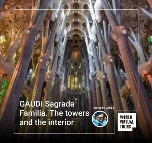 Gaudi sagrada familia. The towers and the interior