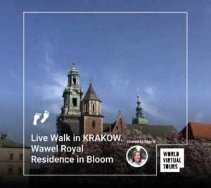 Live walk in krakow. Wawel royal residence in bloom
