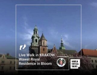 Live walk in krakow. Wawel royal residence in bloom