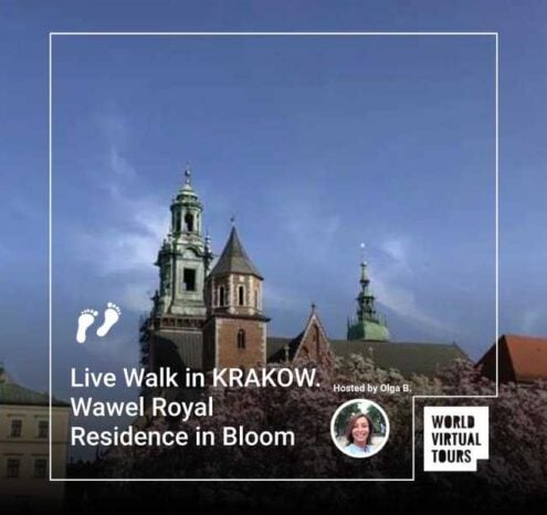 Live walk in krakow. Wawel royal residence in bloom