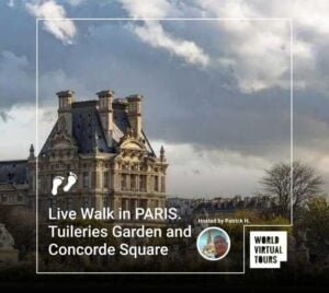 Live Walk in PARIS. Tuileries Garden and Concorde Square