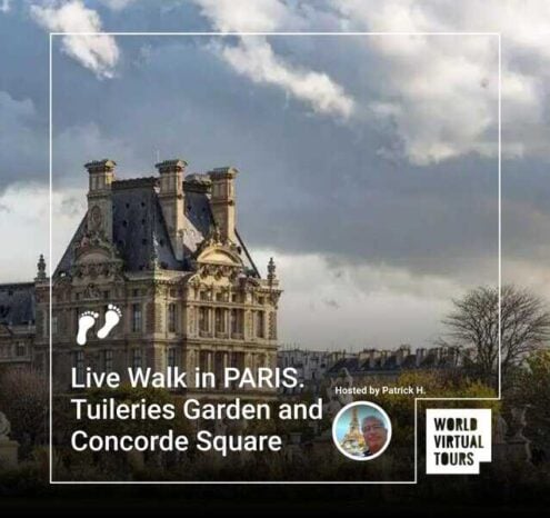Live walk in paris. Tuileries garden and concorde square