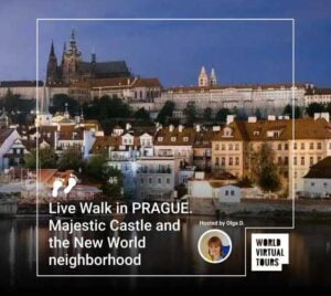 Live walk in prague. Majestic castle and the new world neighborhood